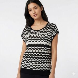 M MISSONI Viscose-Nylon-Elastane Blend Iconic Chevron Knit Cap Sleeve Sweater L